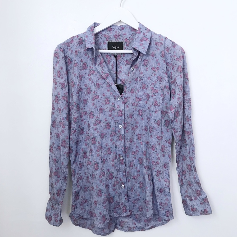 Rails Chambray Floral Blouse Button Down Shirt